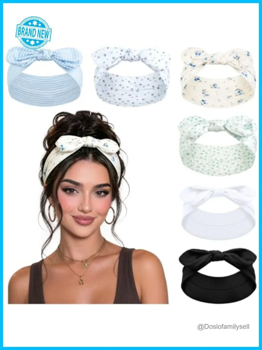 6 Pack Floral Print Wide Bow Headbands for Women Stretchy Elastic Non Slip Hair